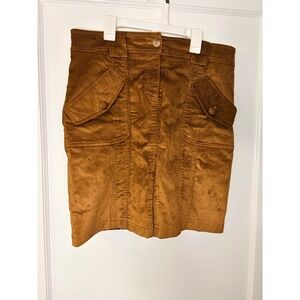 Cache Brown Corduroy Mini Skirt Utility Pockets Button Fly Size S